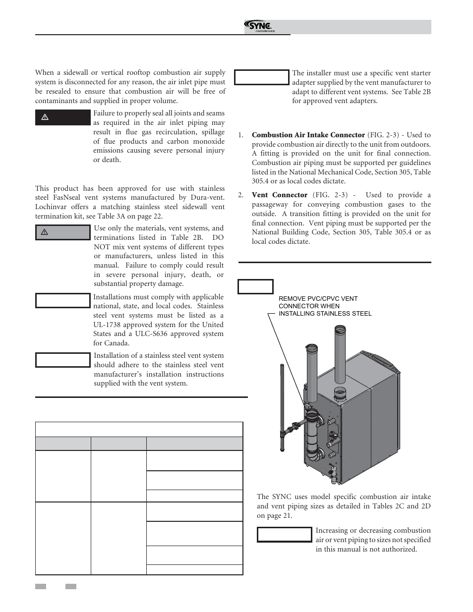 General, Venting | Lochinvar SYNC 1.3 User Manual | Page 20 / 68