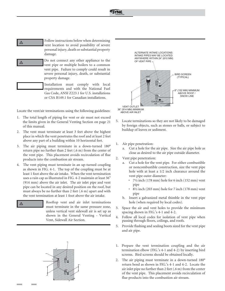 Vertical direct venting, Vent/air termination – vertical | Lochinvar SYNC 1.3 User Manual | Page 26 / 68