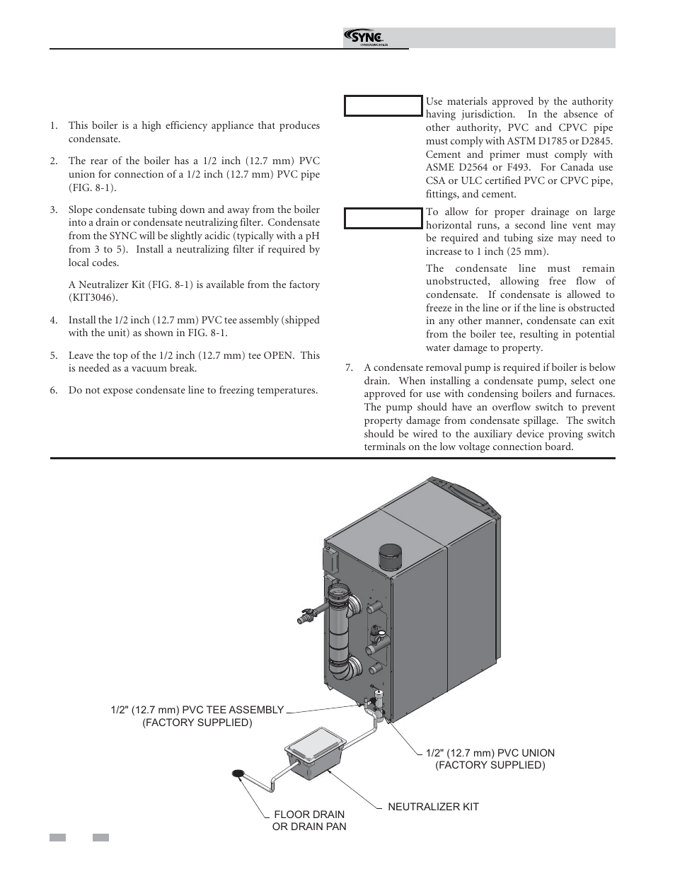 Condensate disposal, Condensate drain | Lochinvar SYNC 1.3 User Manual | Page 42 / 68