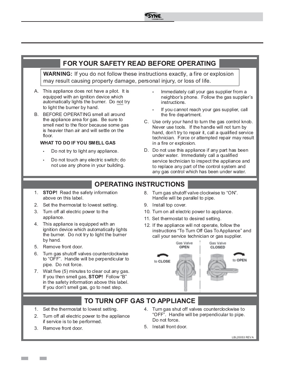 Start-up, For your safety read before operating, Operating instructions | Lochinvar SYNC 1.3 User Manual | Page 46 / 68