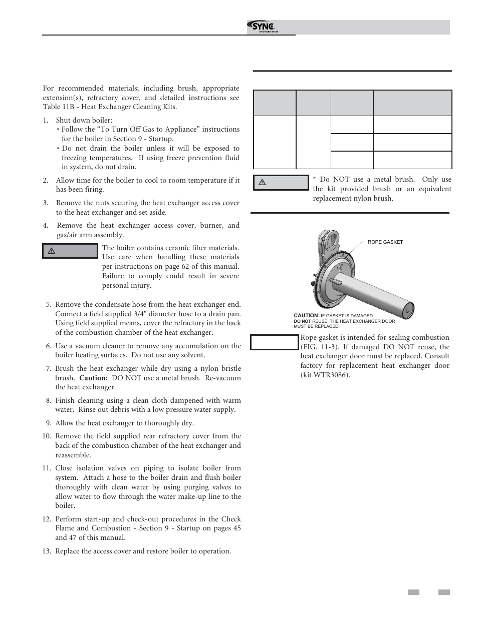 Maintenance, Cleaning boiler heat exchanger | Lochinvar SYNC 1.3 User Manual | Page 61 / 68