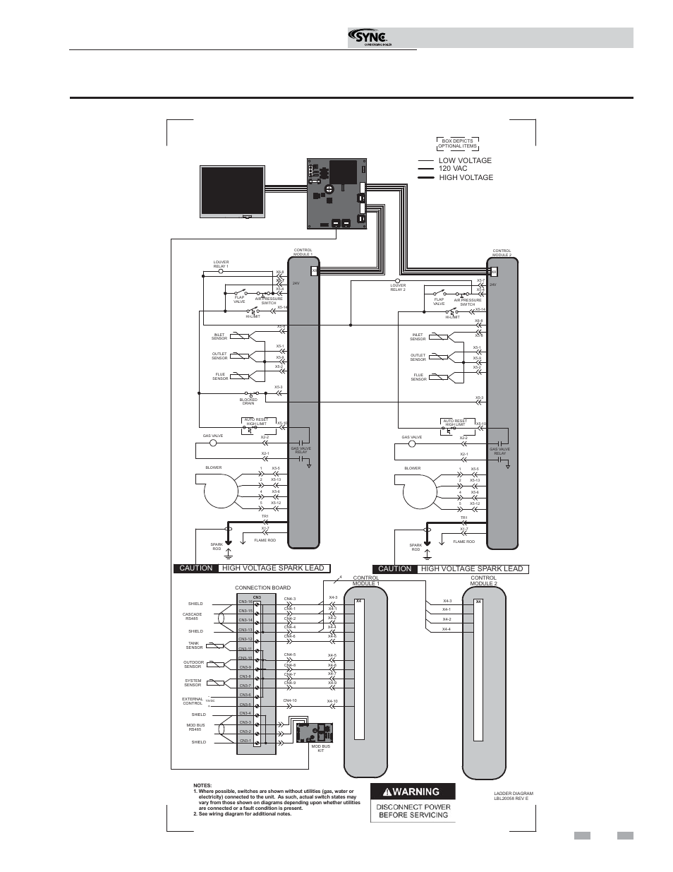 Diagrams, Installation & operation manual, Figure 12-1 ladder diagram_part 1 | Caution high voltage spark lead | Lochinvar SYNC 1.3 User Manual | Page 63 / 68