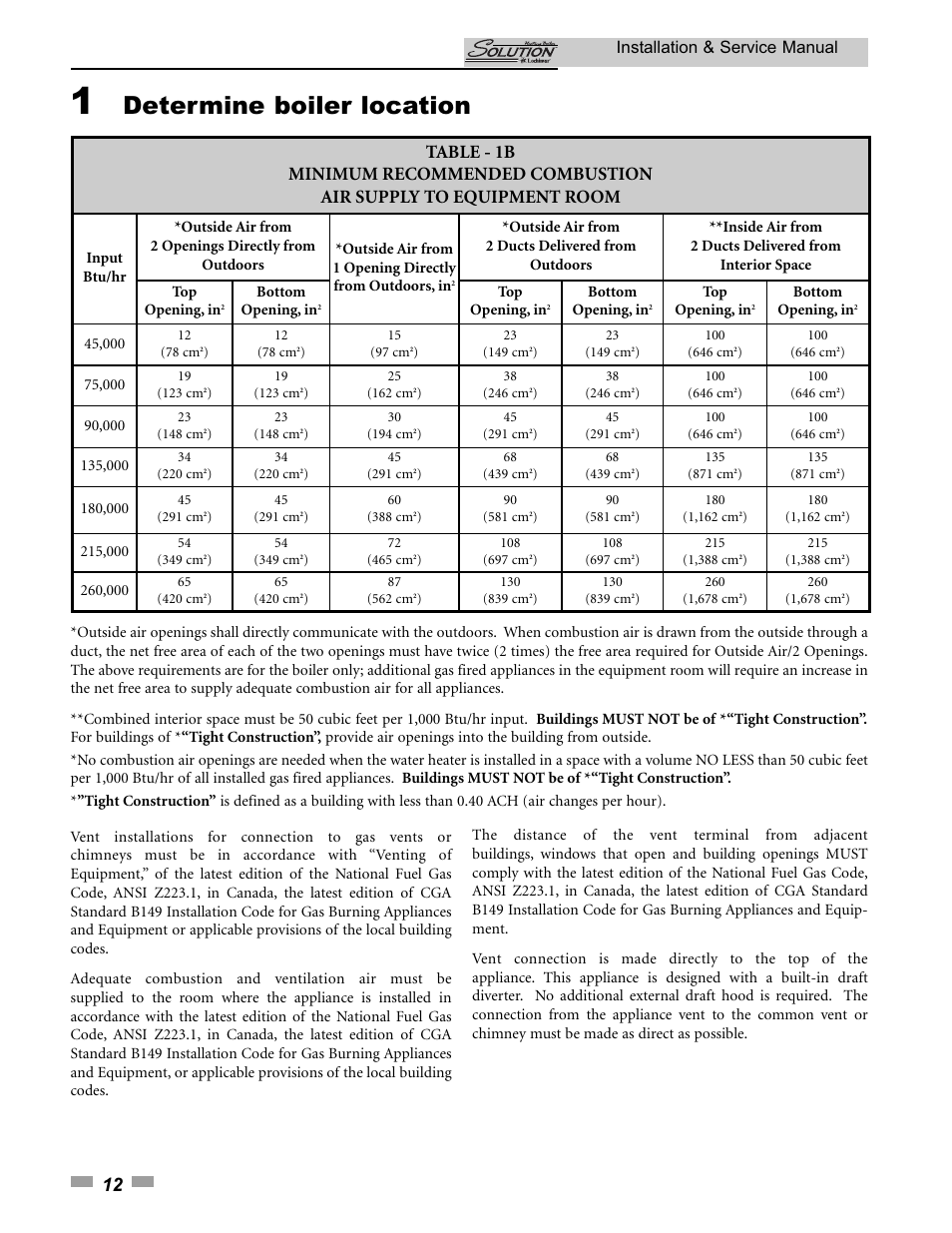 Determine boiler location, Installation & service manual | Lochinvar SOLUTION 45000 User Manual | Page 12 / 52