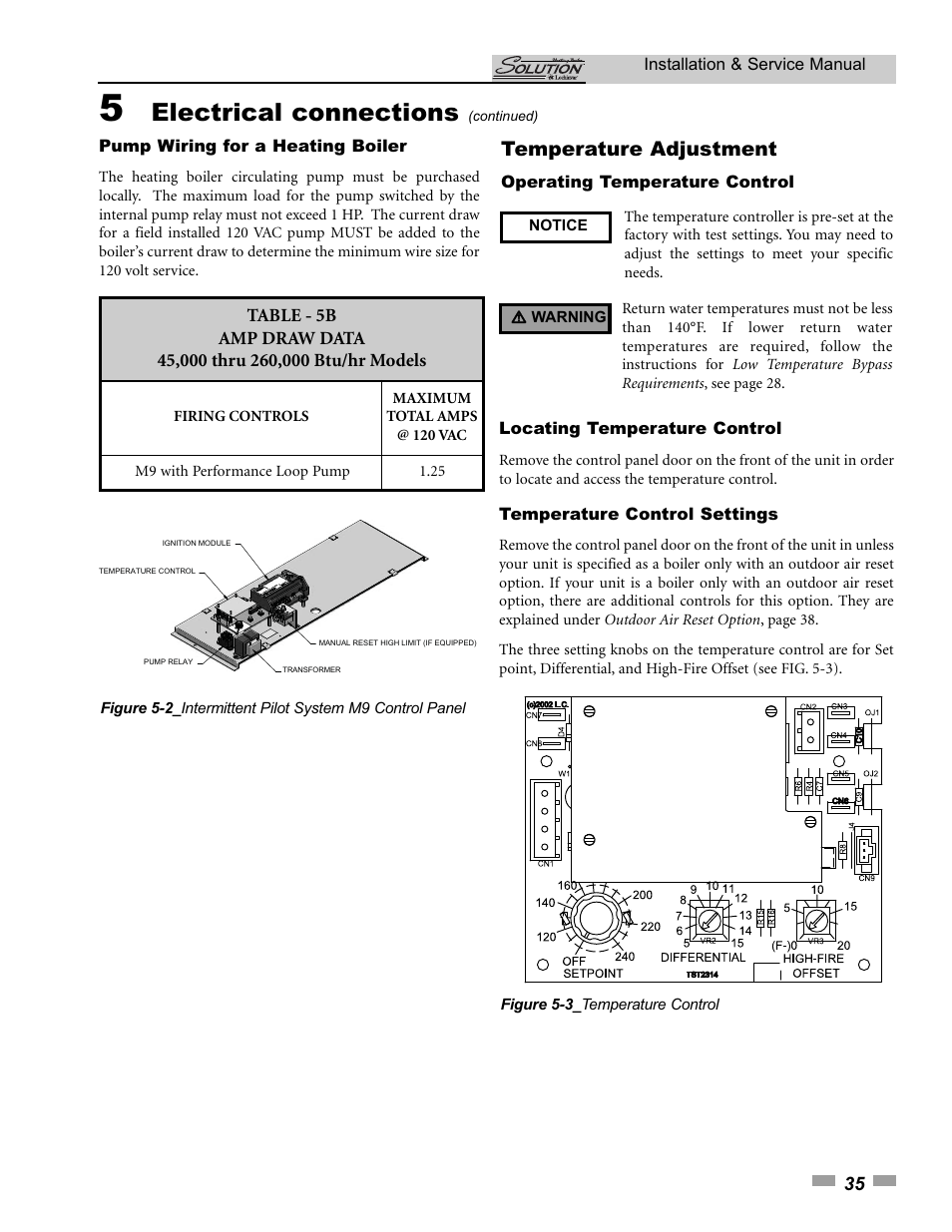 Electrical connections, Temperature adjustment | Lochinvar SOLUTION 45000 User Manual | Page 35 / 52