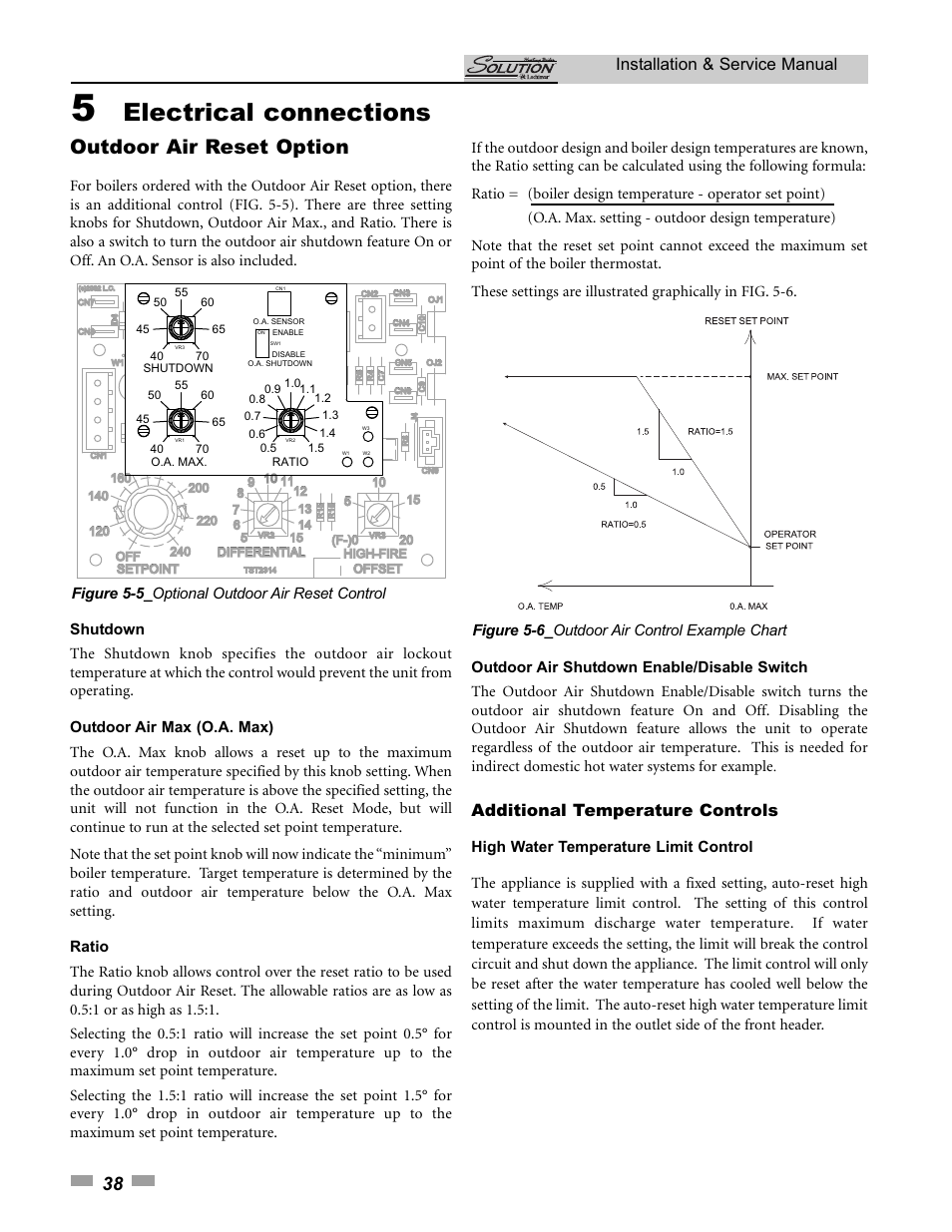 Electrical connections, Outdoor air reset option, Installation & service manual | Additional temperature controls | Lochinvar SOLUTION 45000 User Manual | Page 38 / 52