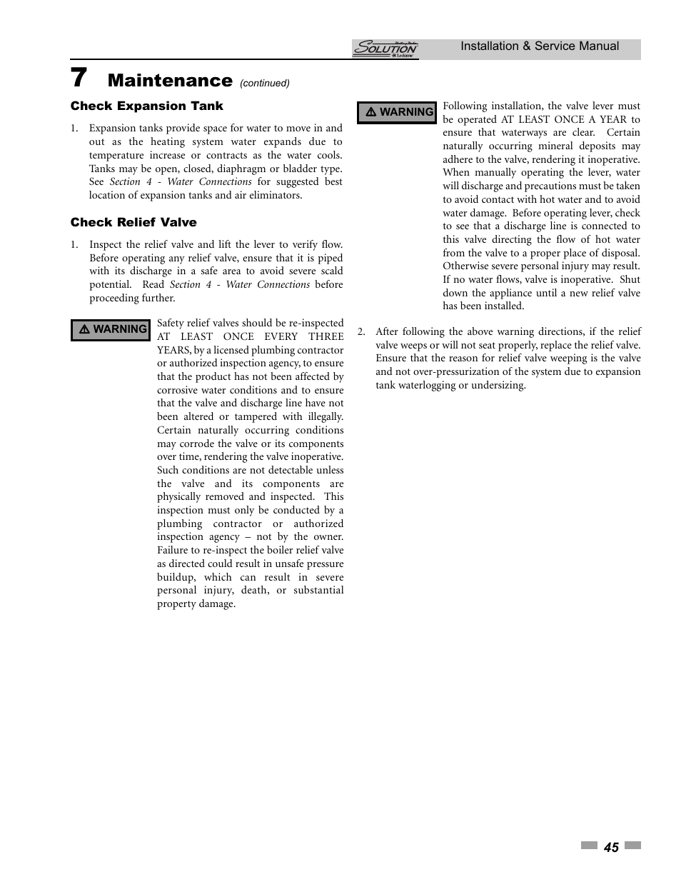 Maintenance | Lochinvar SOLUTION 45000 User Manual | Page 45 / 52