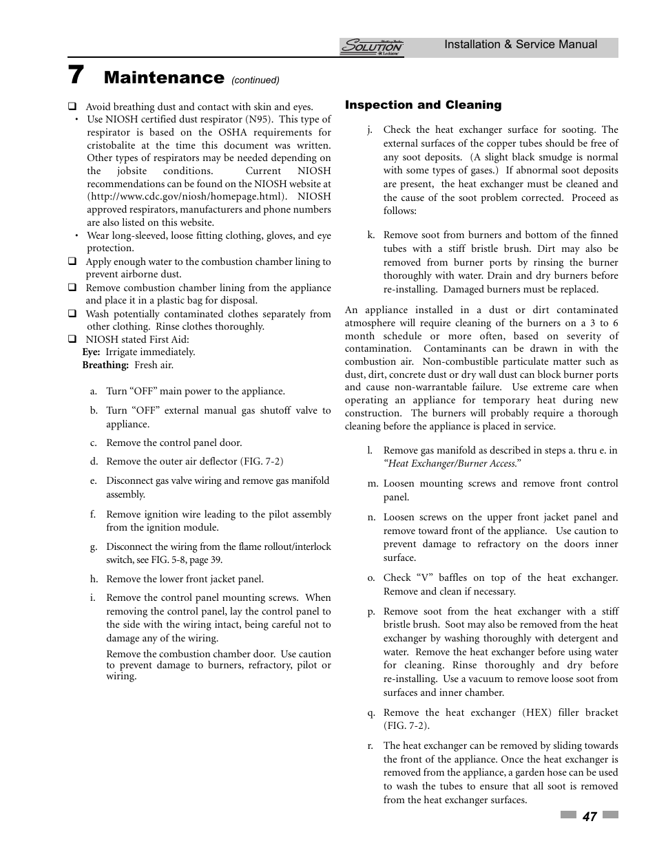 Maintenance | Lochinvar SOLUTION 45000 User Manual | Page 47 / 52