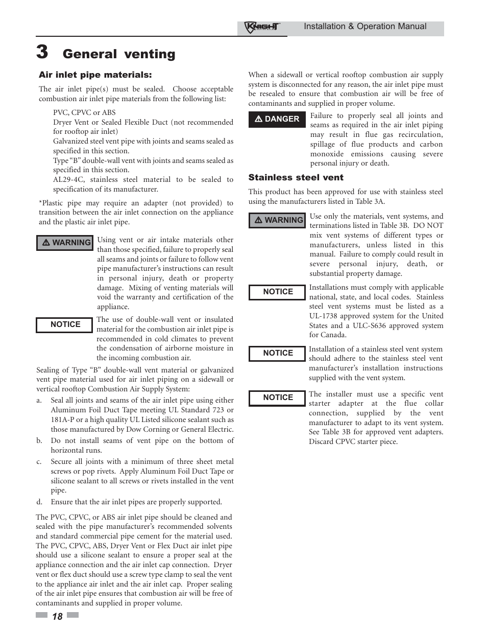 General venting | Lochinvar 80 - 285 User Manual | Page 18 / 76