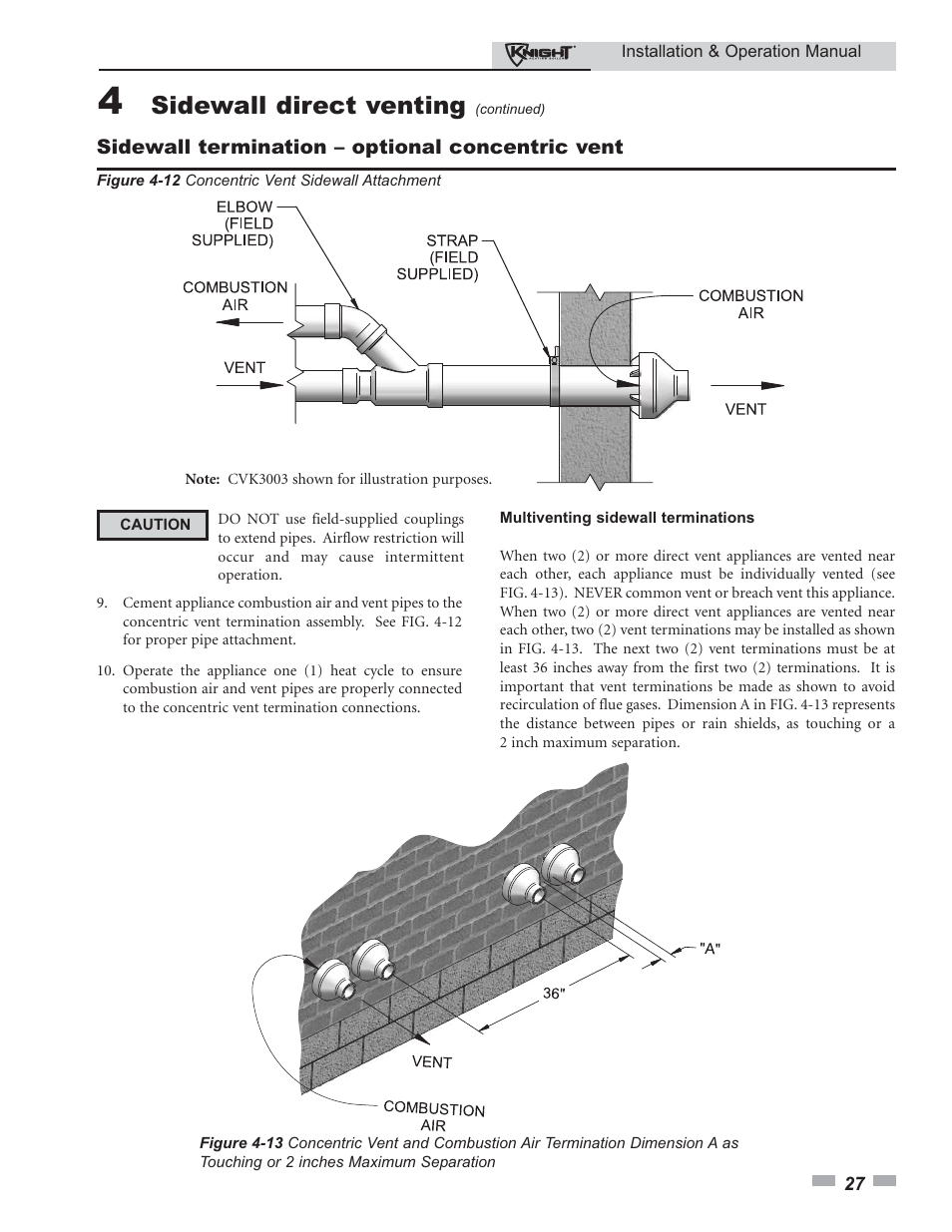 Sidewall direct venting | Lochinvar 80 - 285 User Manual | Page 27 / 76