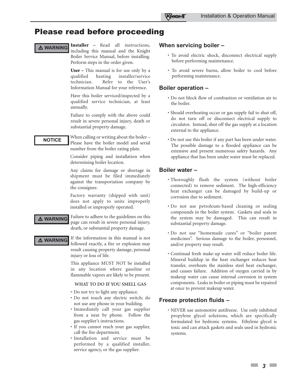 Please read before proceeding | Lochinvar 80 - 285 User Manual | Page 3 / 76