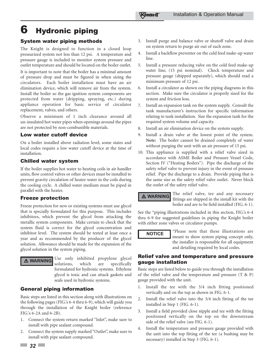 Hydronic piping | Lochinvar 80 - 285 User Manual | Page 32 / 76