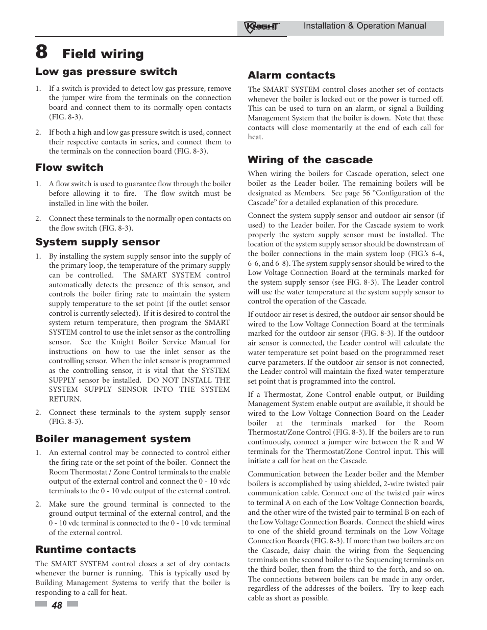Field wiring | Lochinvar 80 - 285 User Manual | Page 48 / 76