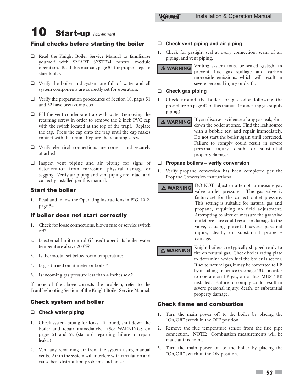 Start-up | Lochinvar 80 - 285 User Manual | Page 53 / 76