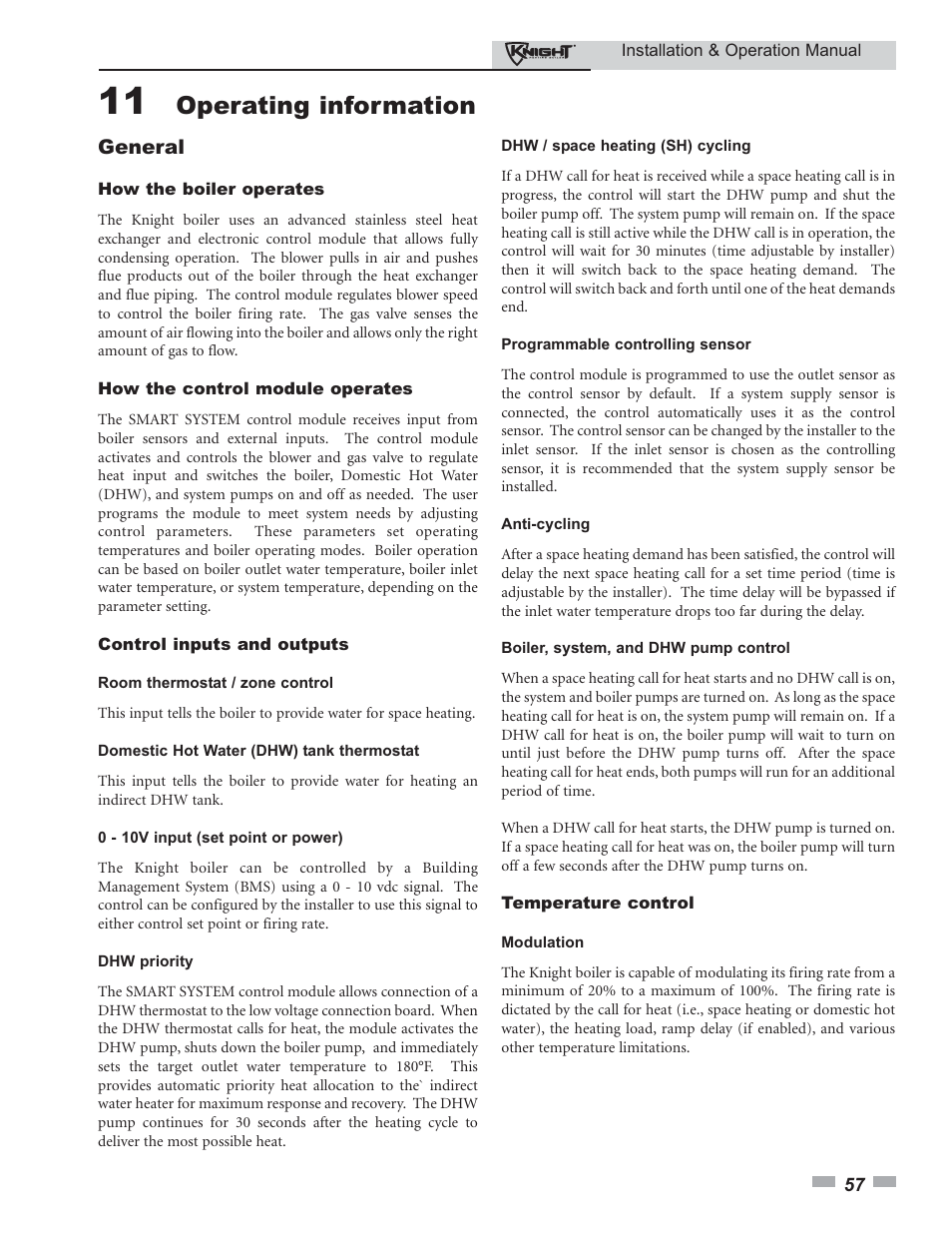 Operating information | Lochinvar 80 - 285 User Manual | Page 57 / 76