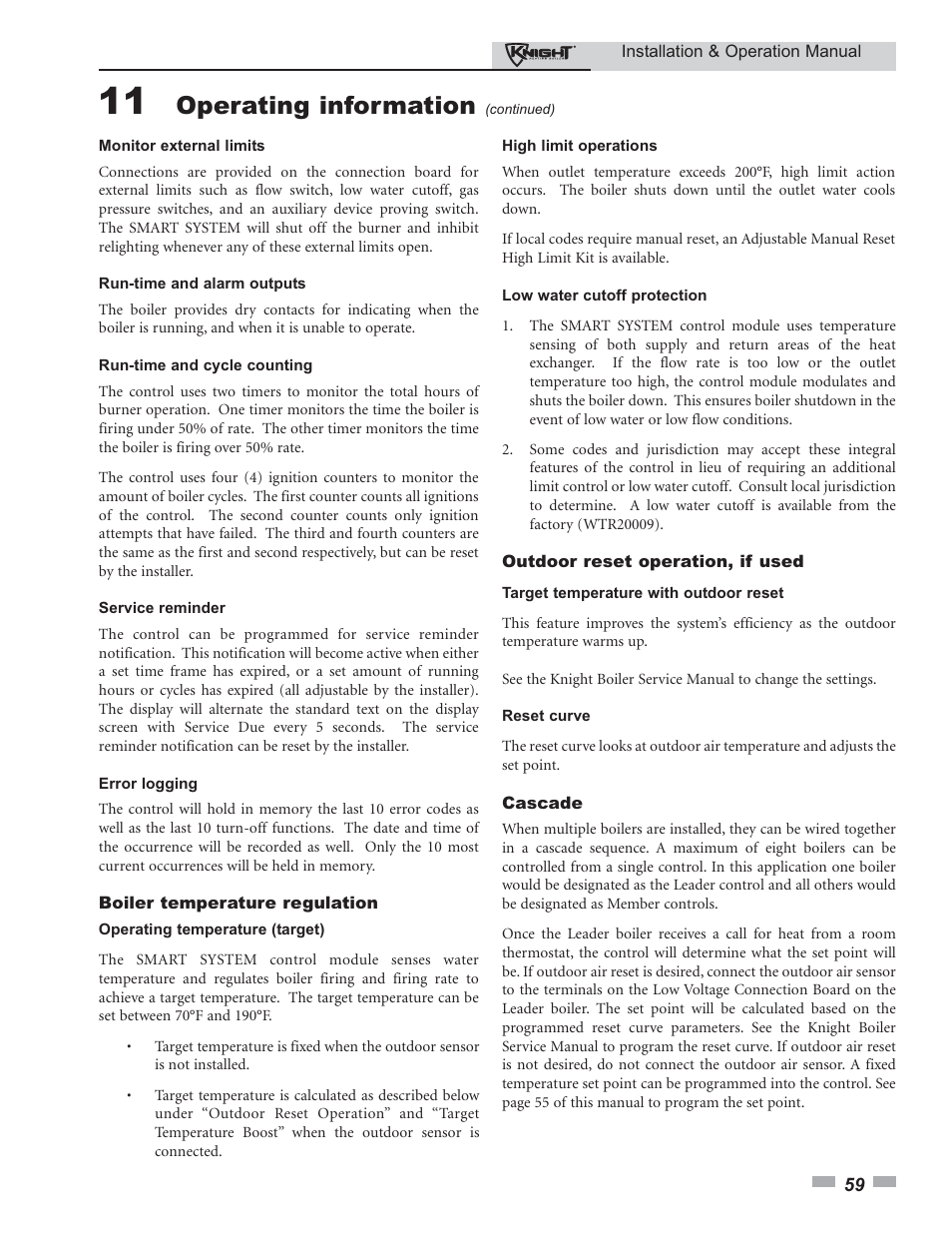 Operating information | Lochinvar 80 - 285 User Manual | Page 59 / 76