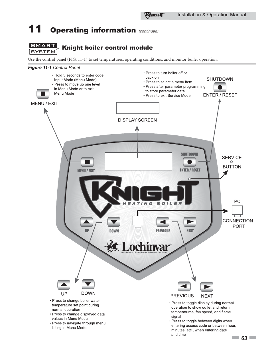 Operating information | Lochinvar 80 - 285 User Manual | Page 63 / 76