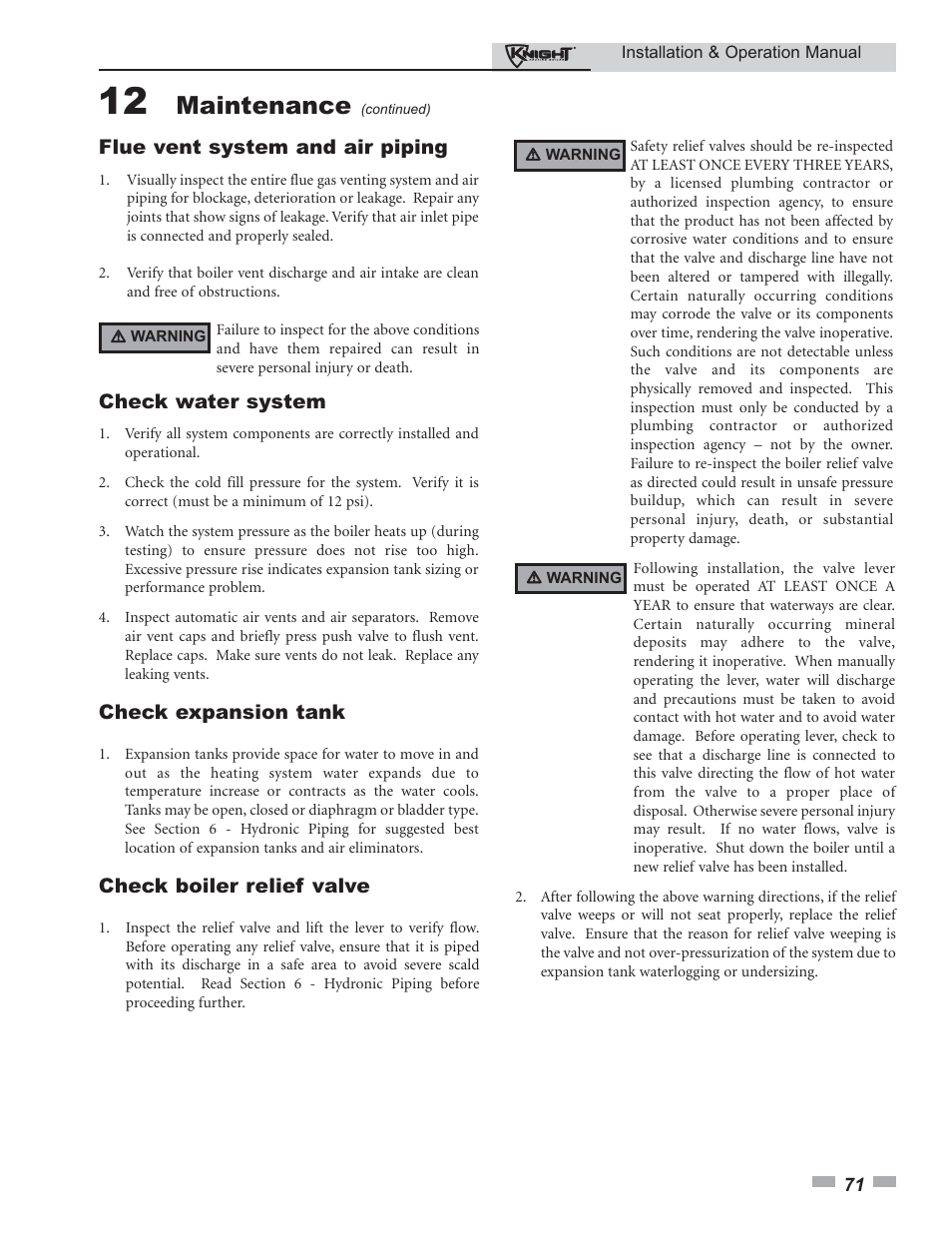 Maintenance | Lochinvar 80 - 285 User Manual | Page 71 / 76