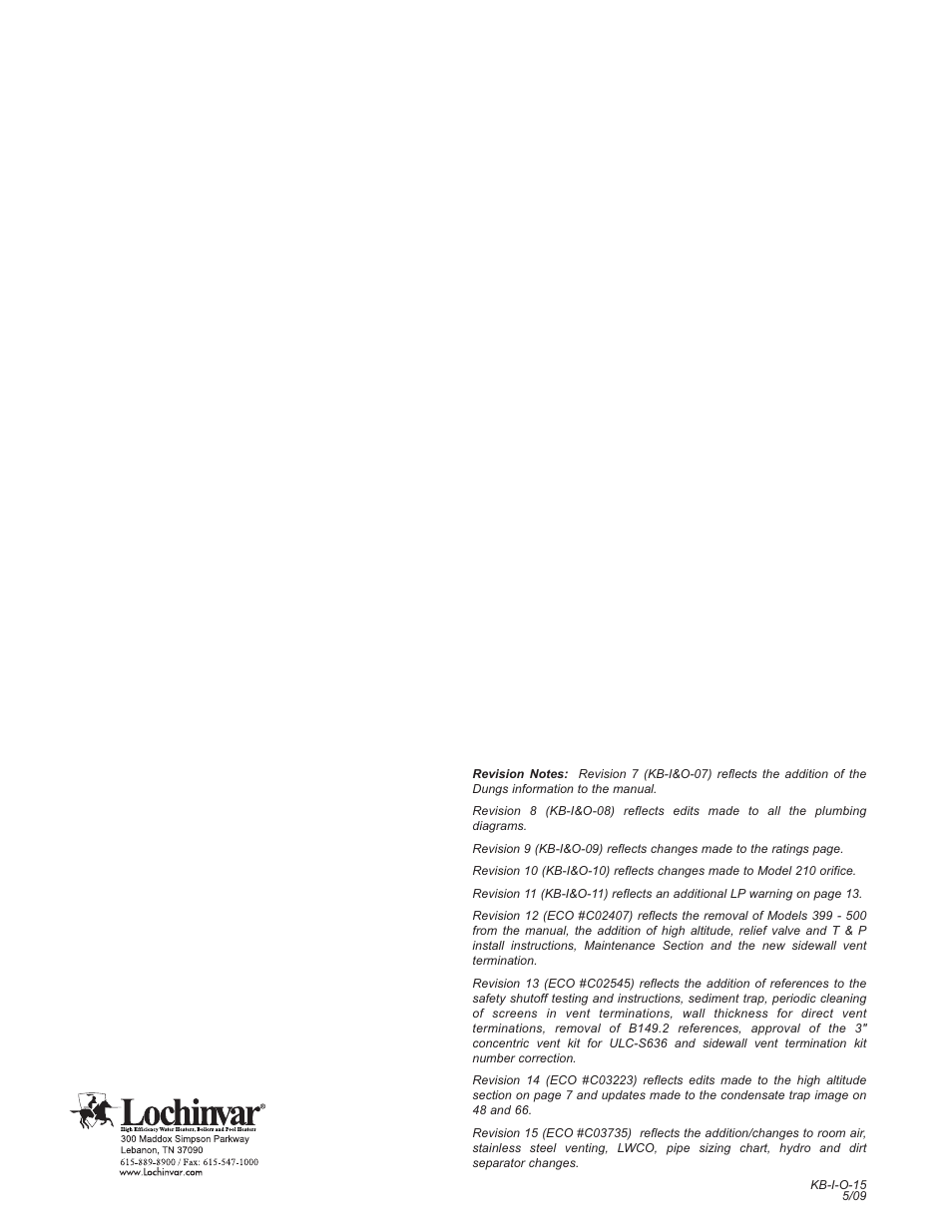 Lochinvar 80 - 285 User Manual | Page 76 / 76