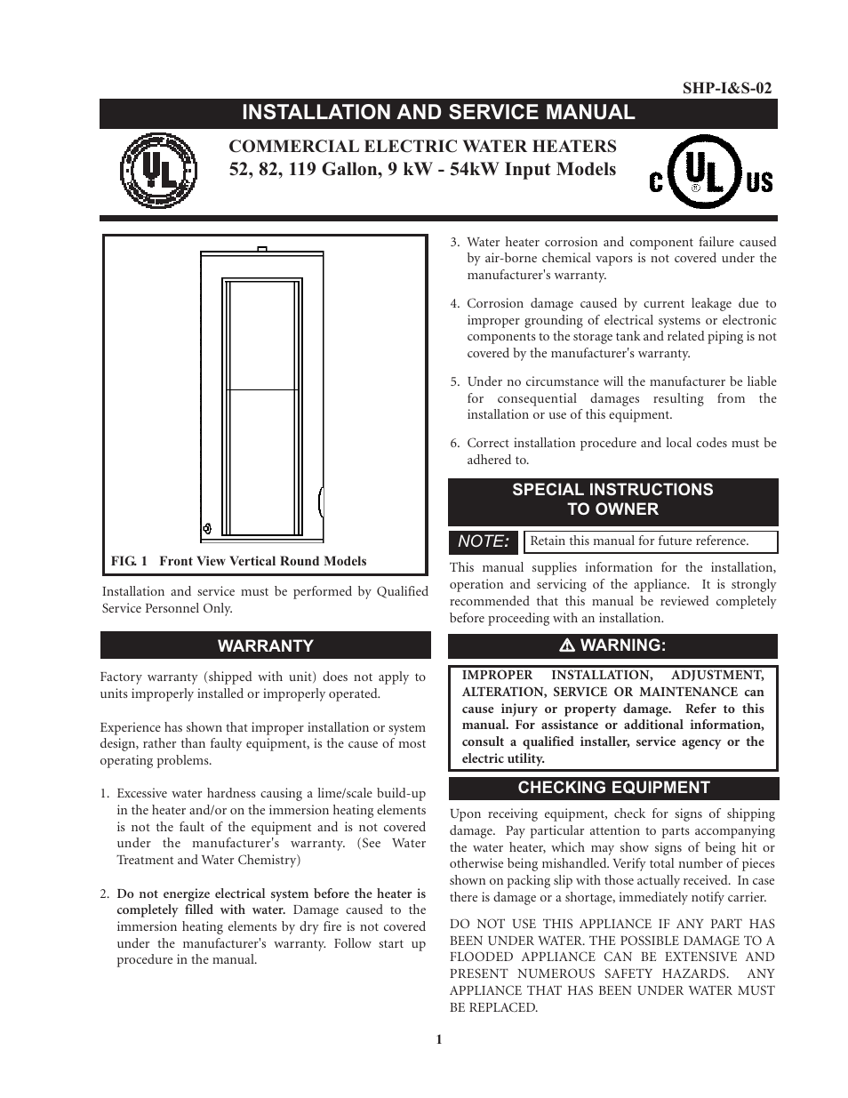 Lochinvar Commercial Electric Water Heaters User Manual | 16 pages