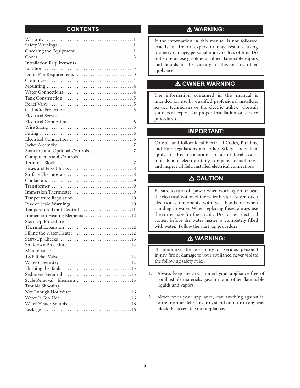 Lochinvar Commercial Electric Water Heaters User Manual | Page 2 / 16