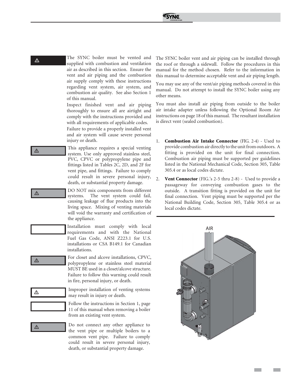 General, Venting, Install vent and combustion air piping | Lochinvar Sunc Condensing Boiler 1.3 User Manual | Page 15 / 68