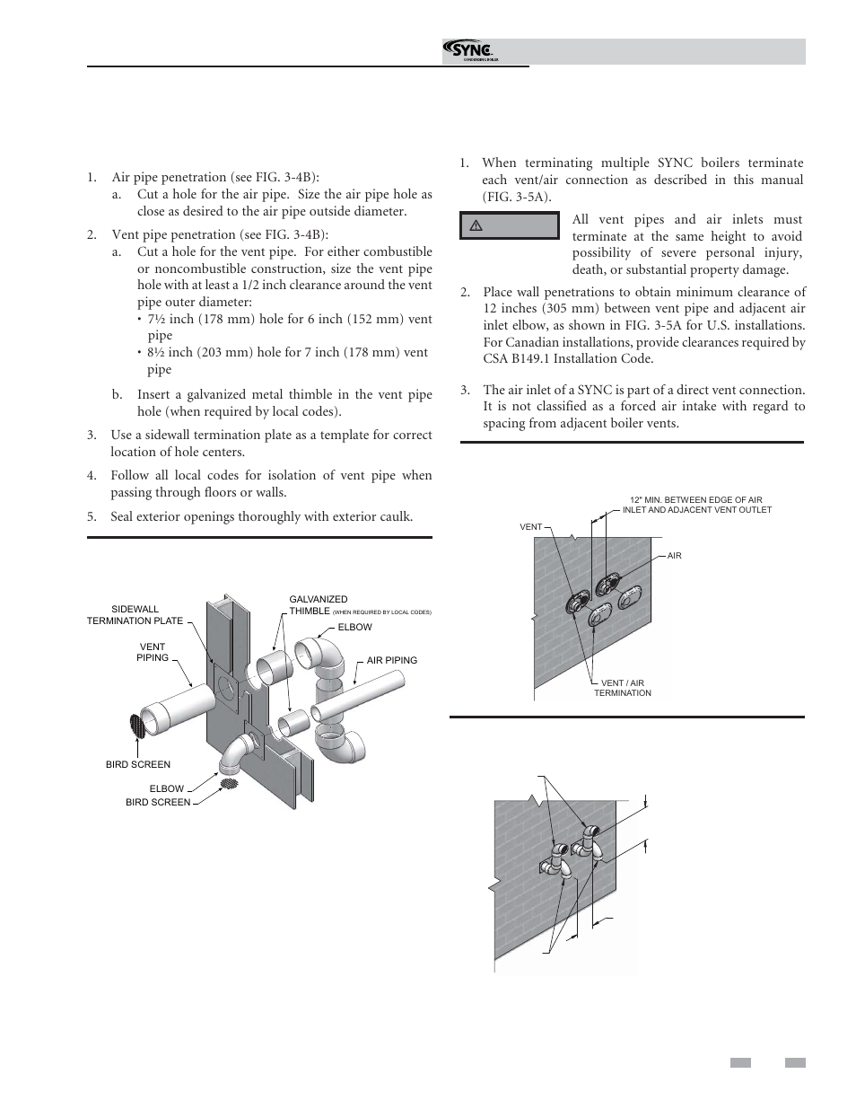 Sidewall direct venting | Lochinvar Sunc Condensing Boiler 1.3 User Manual | Page 25 / 68