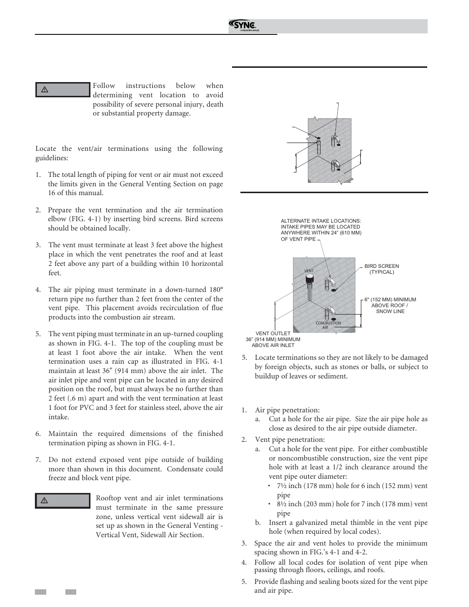 Vertical direct venting, Vent/air termination – vertical | Lochinvar Sunc Condensing Boiler 1.3 User Manual | Page 26 / 68
