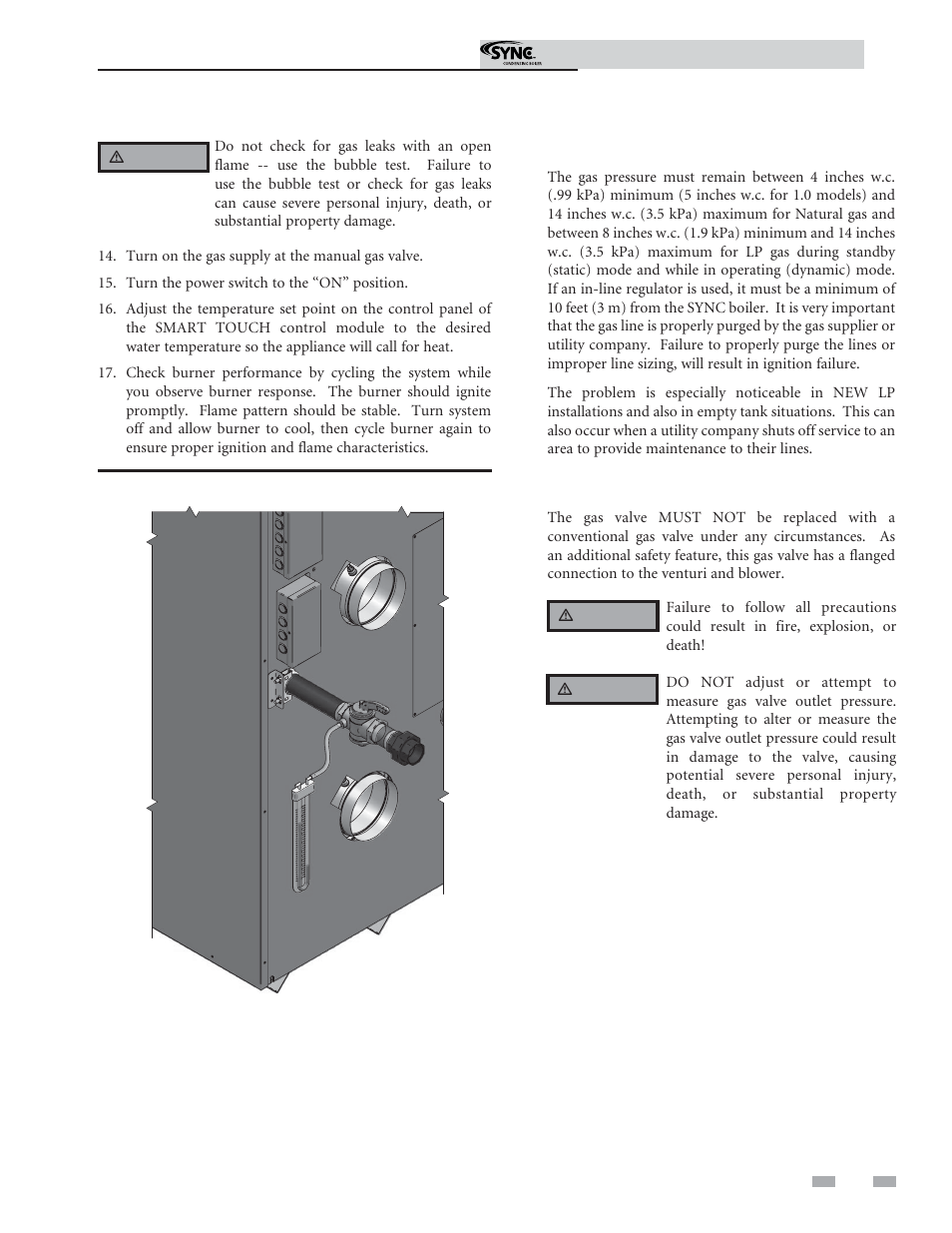 Gas connections | Lochinvar Sunc Condensing Boiler 1.3 User Manual | Page 37 / 68