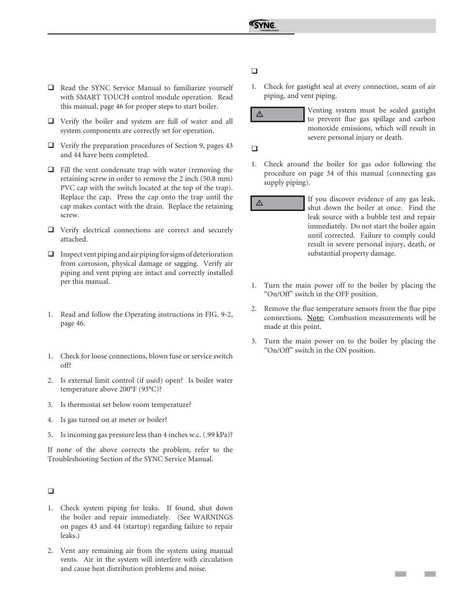 Start-up | Lochinvar Sunc Condensing Boiler 1.3 User Manual | Page 45 / 68