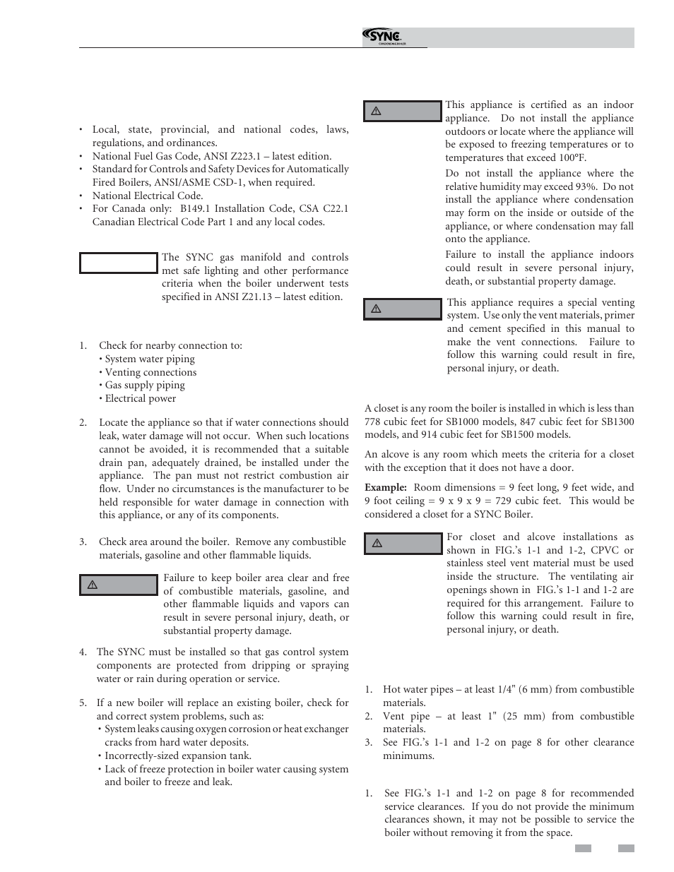 Determine boiler location | Lochinvar Sunc Condensing Boiler 1.3 User Manual | Page 7 / 68