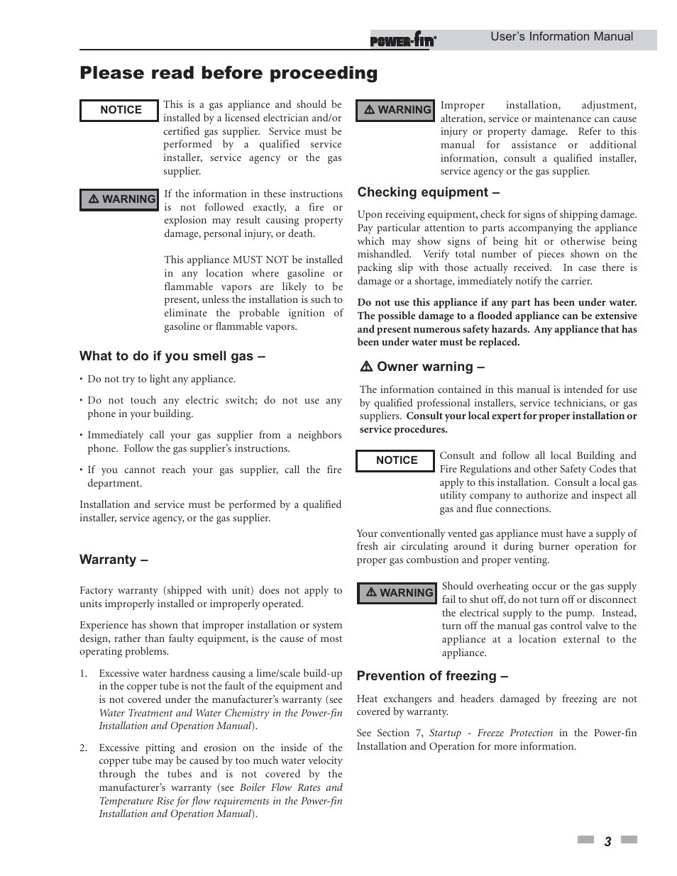 Please read before proceeding | Lochinvar Power-fin 502 User Manual | Page 3 / 16