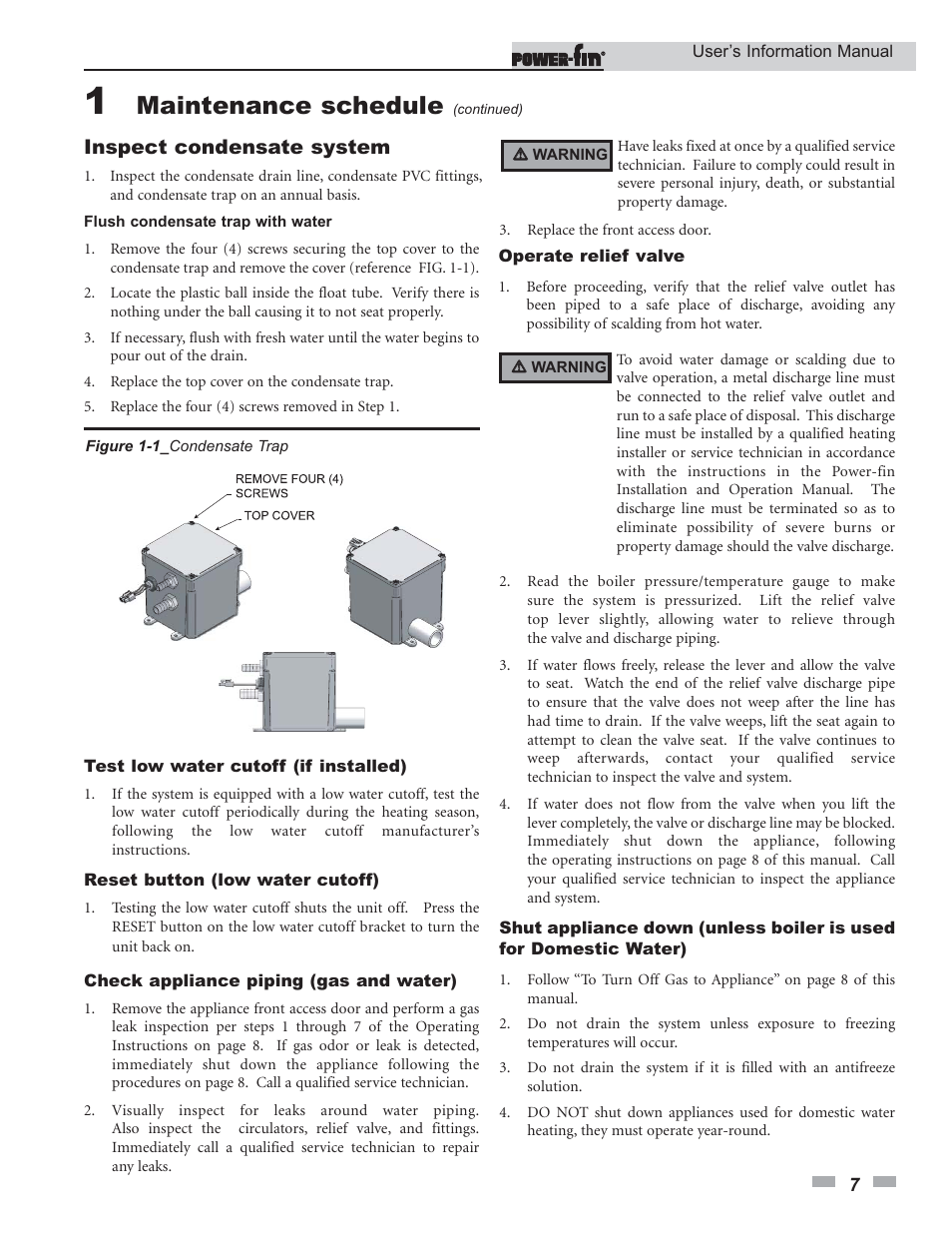 Maintenance schedule, Inspect condensate system | Lochinvar Power-fin 502 User Manual | Page 7 / 16