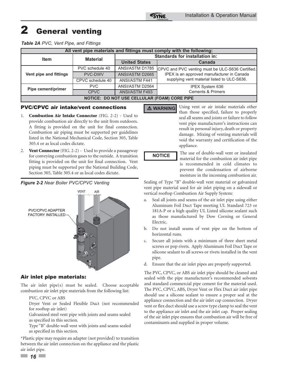 General venting | Lochinvar SYNC 1.0 User Manual | Page 16 / 64