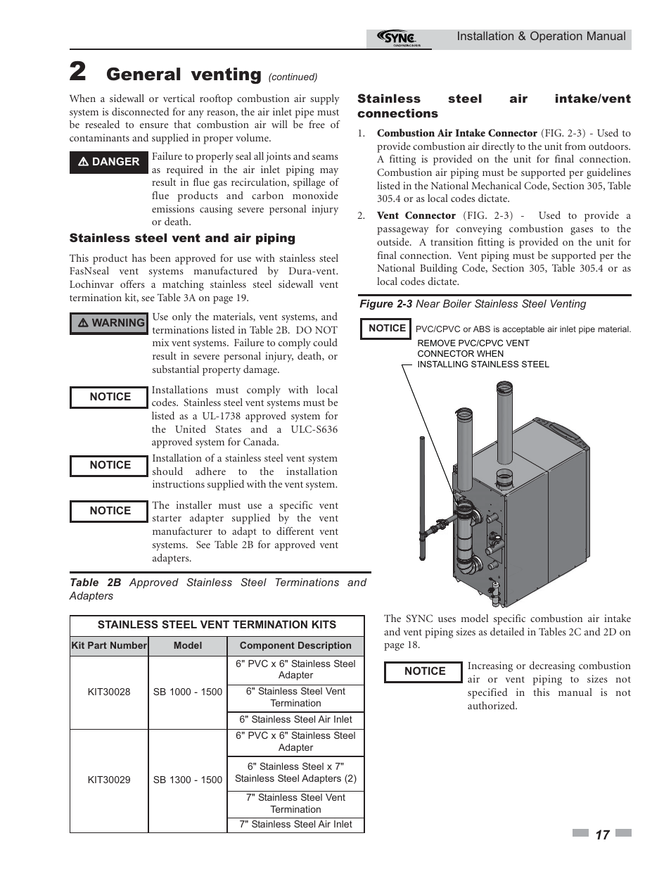 General venting | Lochinvar SYNC 1.0 User Manual | Page 17 / 64