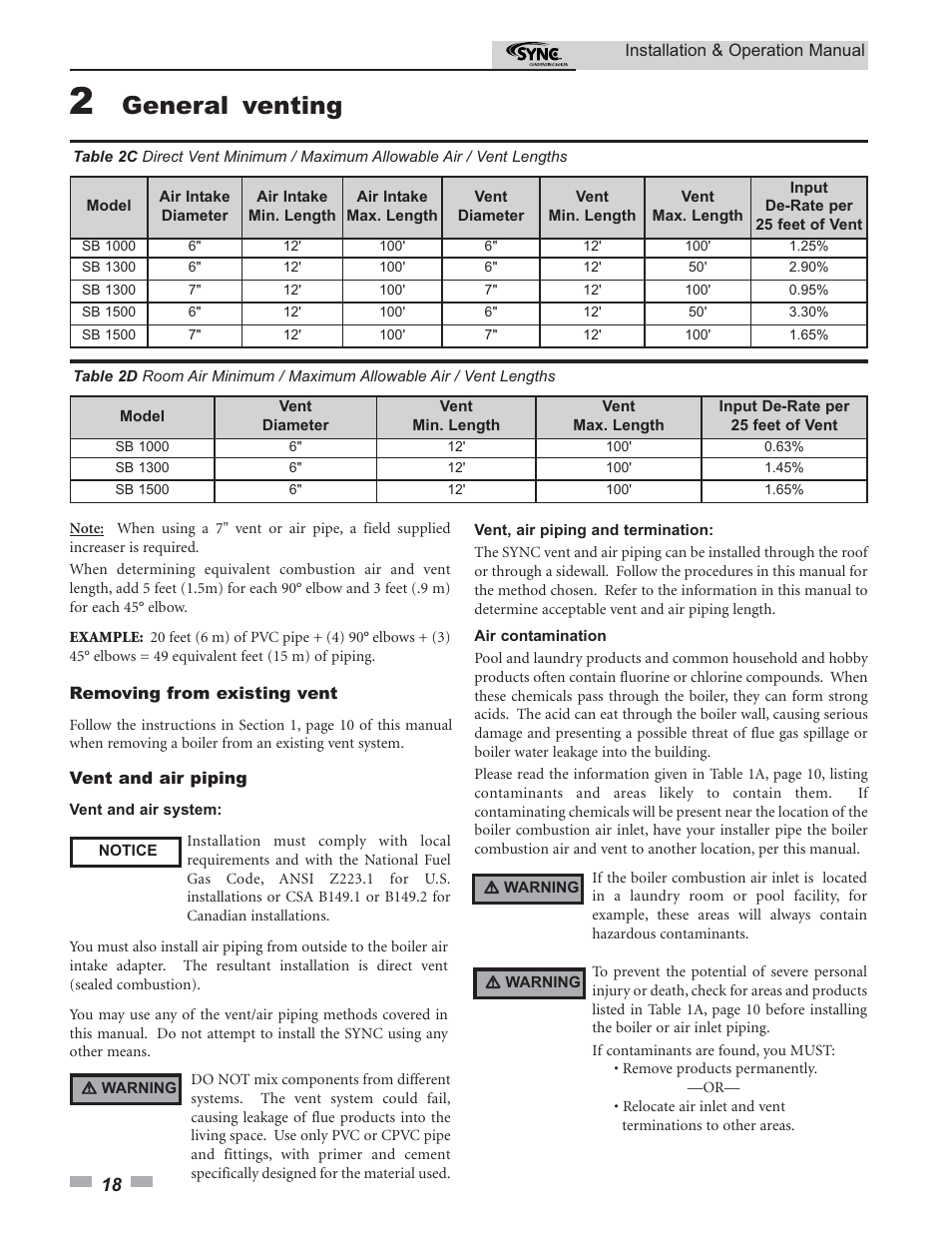 General venting | Lochinvar SYNC 1.0 User Manual | Page 18 / 64