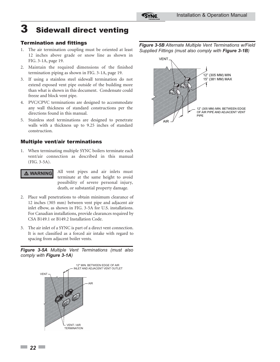 Sidewall direct venting | Lochinvar SYNC 1.0 User Manual | Page 22 / 64