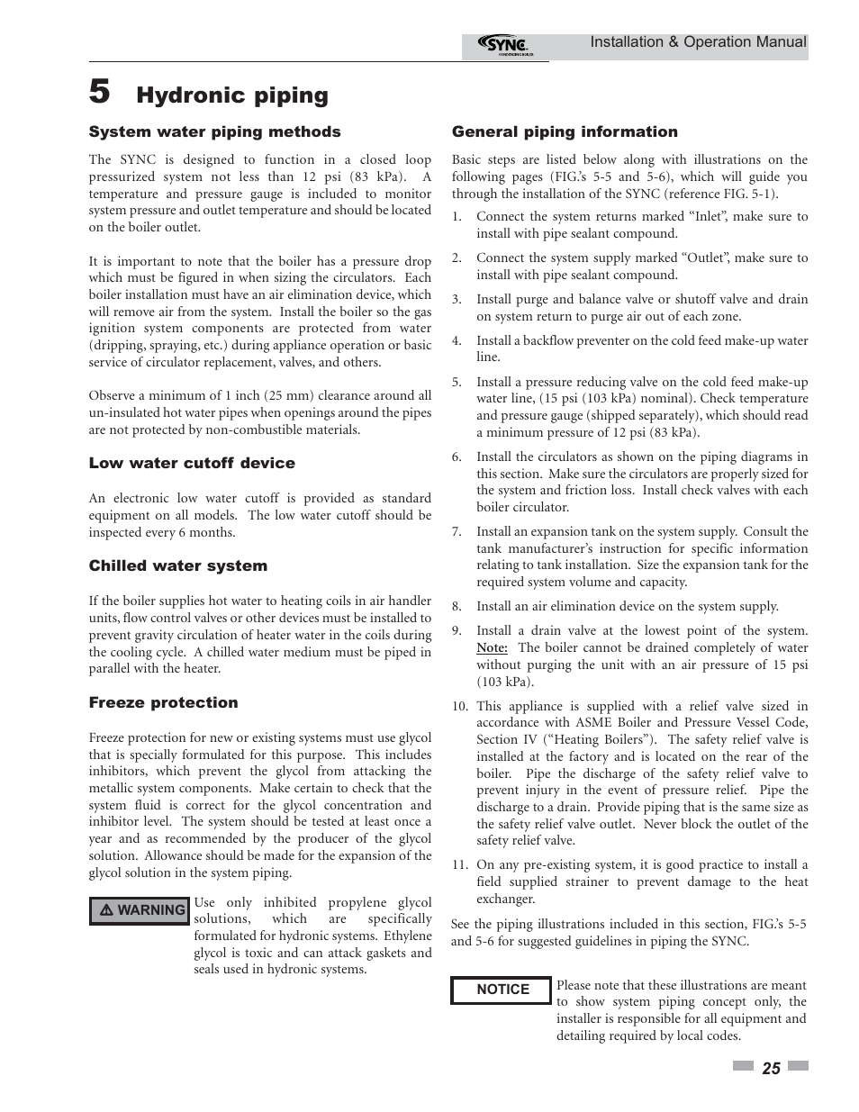 Hydronic piping | Lochinvar SYNC 1.0 User Manual | Page 25 / 64