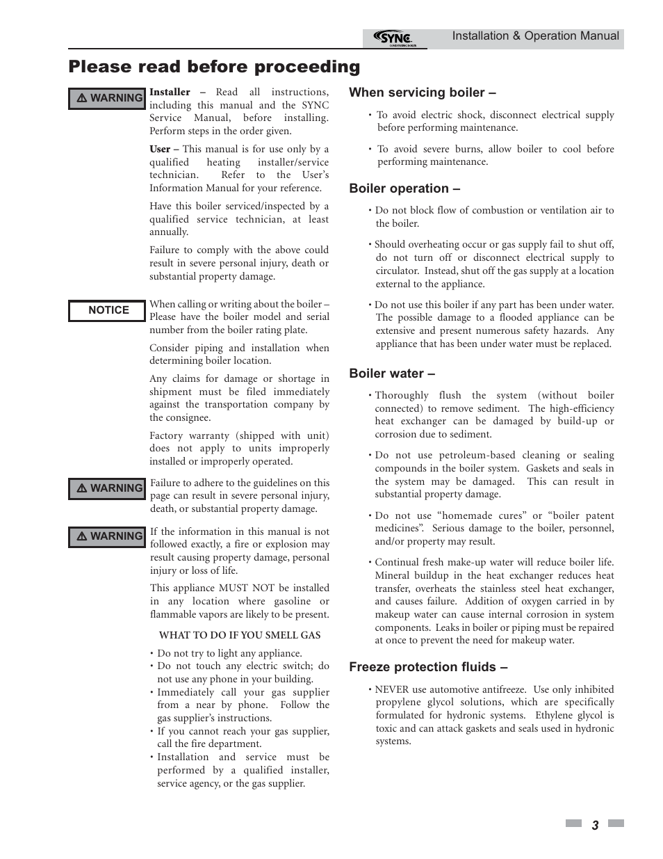 Please read before proceeding | Lochinvar SYNC 1.0 User Manual | Page 3 / 64