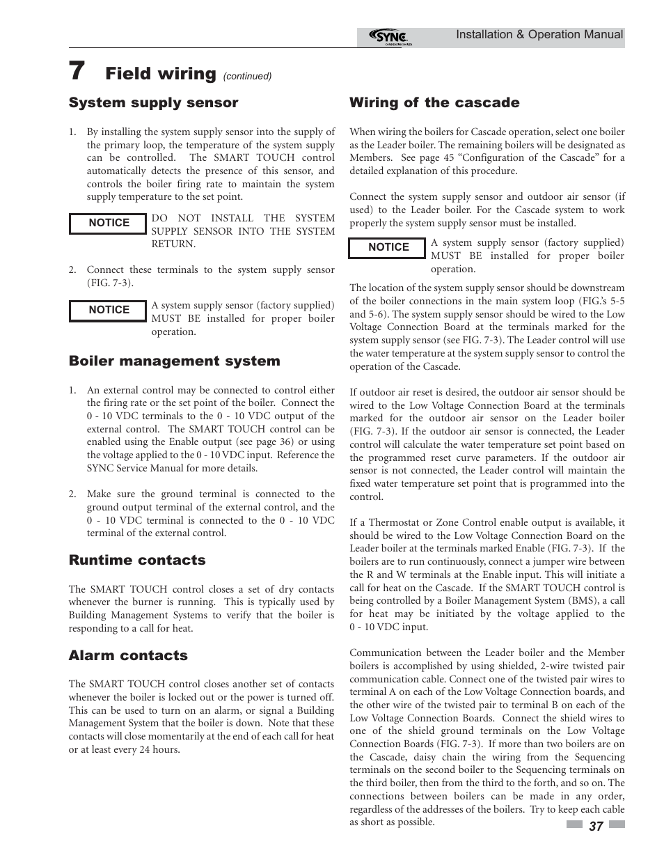 Field wiring | Lochinvar SYNC 1.0 User Manual | Page 37 / 64