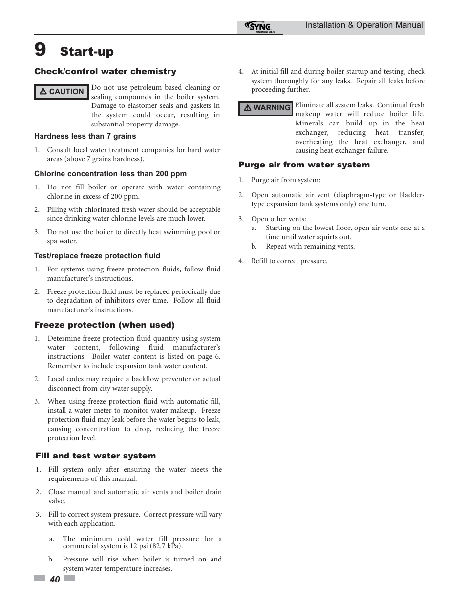 Start-up | Lochinvar SYNC 1.0 User Manual | Page 40 / 64