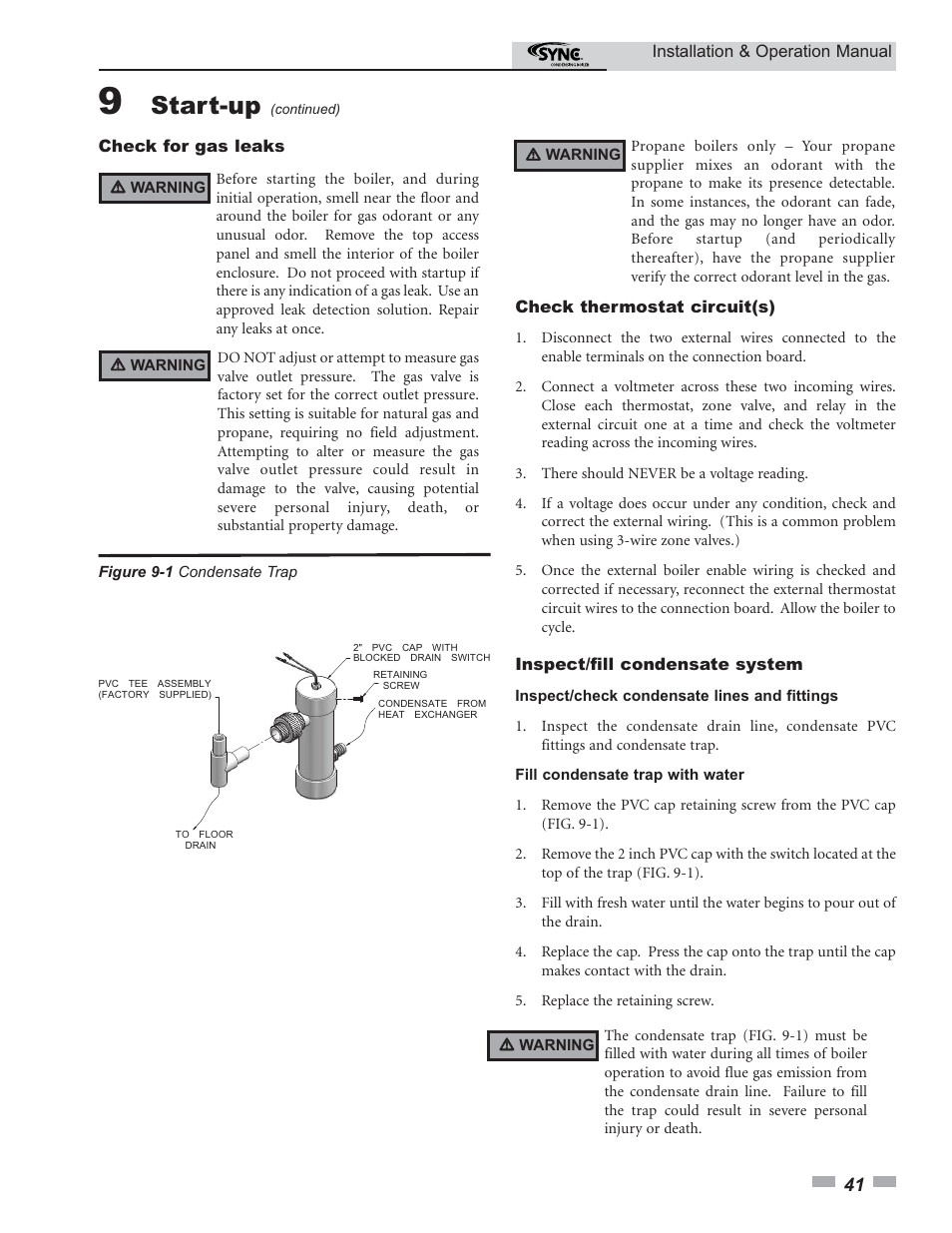 Start-up | Lochinvar SYNC 1.0 User Manual | Page 41 / 64