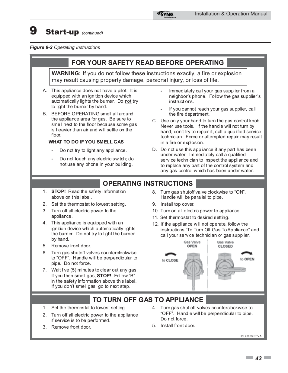 Start-up, For your safety read before operating, Operating instructions | Lochinvar SYNC 1.0 User Manual | Page 43 / 64