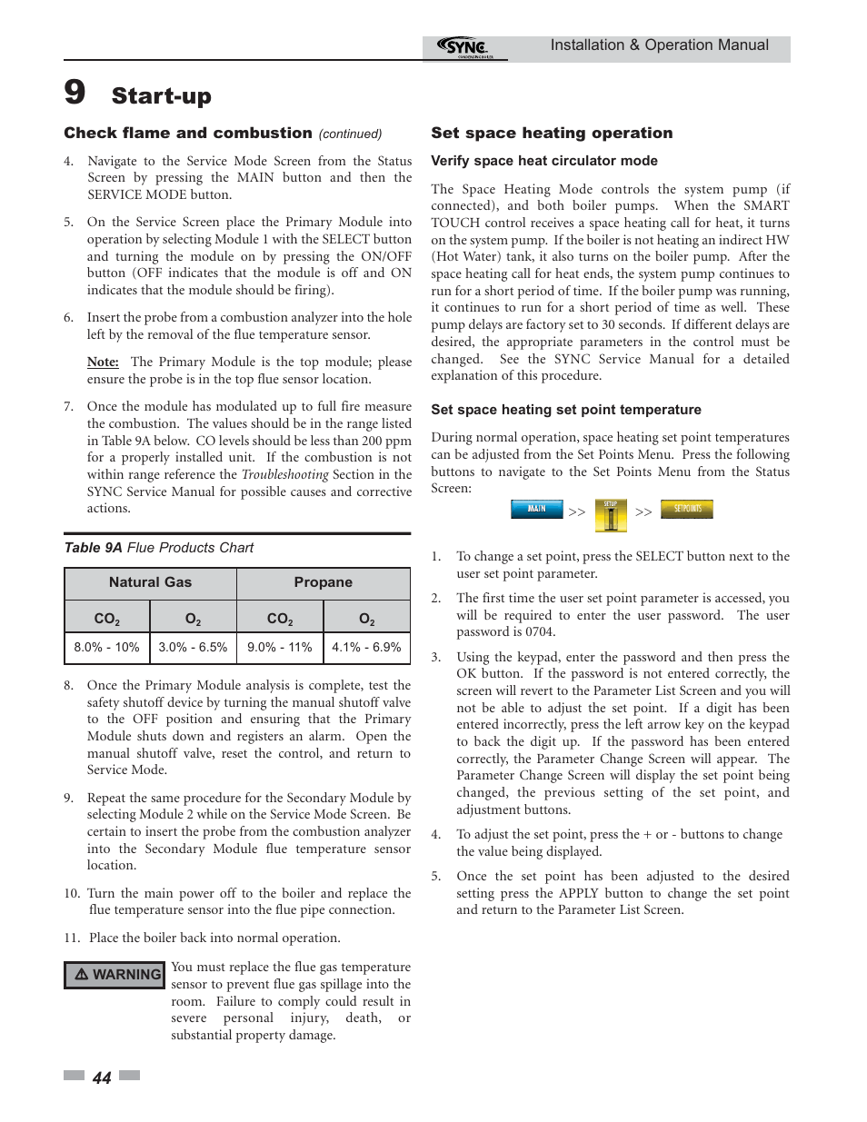 Start-up | Lochinvar SYNC 1.0 User Manual | Page 44 / 64