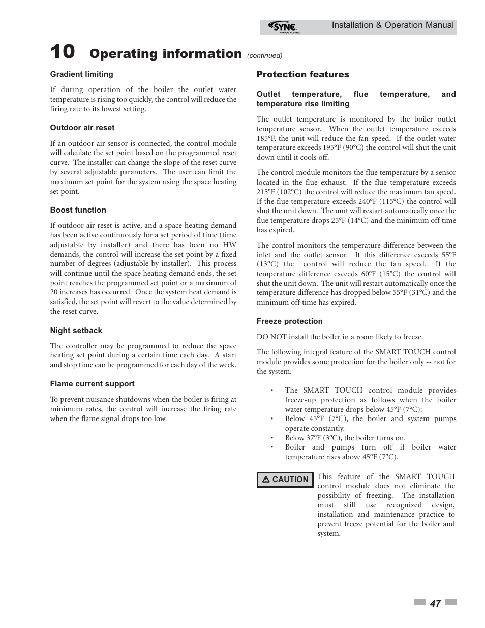 Operating information | Lochinvar SYNC 1.0 User Manual | Page 47 / 64