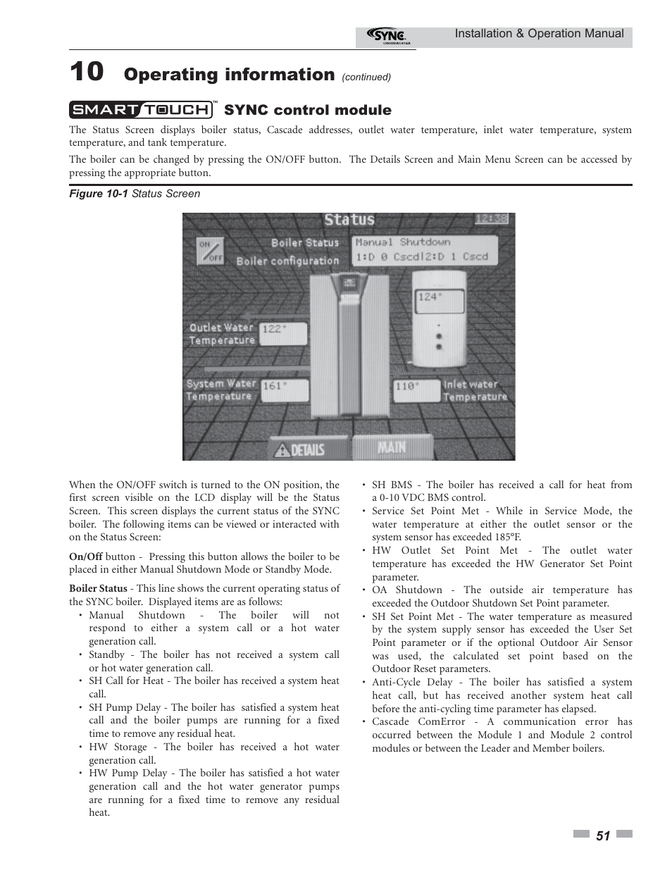 Operating information, Sync control module | Lochinvar SYNC 1.0 User Manual | Page 51 / 64