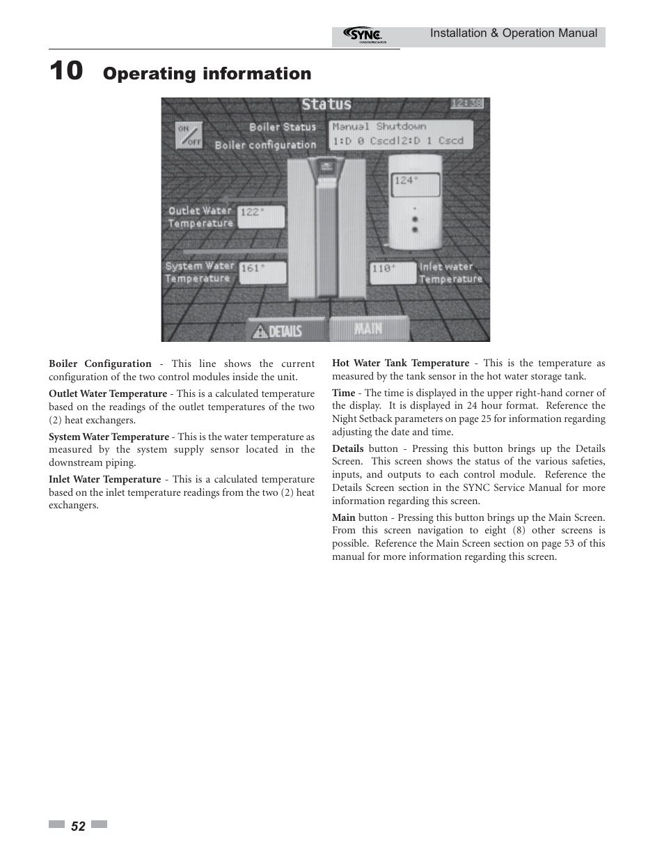 Operating information | Lochinvar SYNC 1.0 User Manual | Page 52 / 64