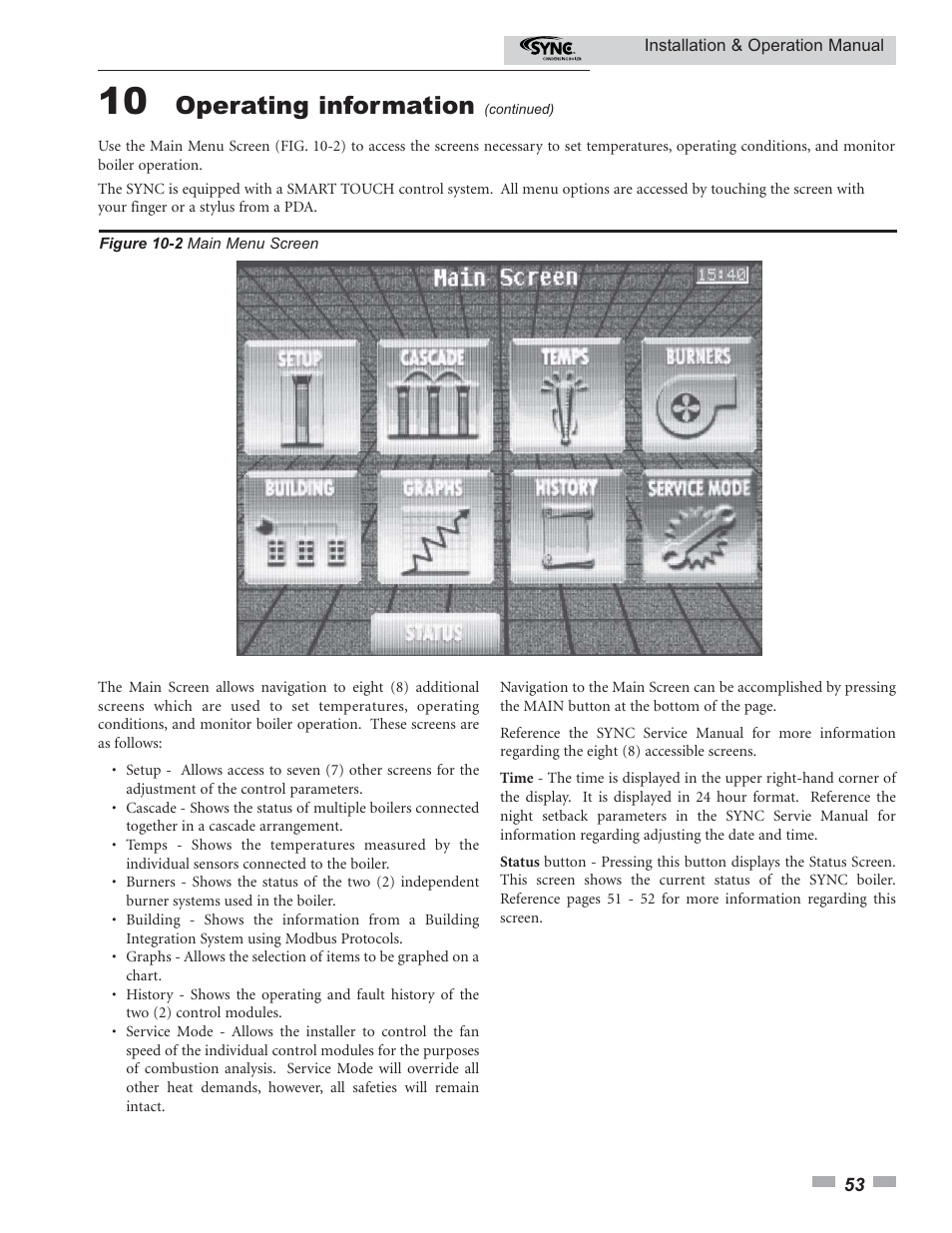 Operating information | Lochinvar SYNC 1.0 User Manual | Page 53 / 64