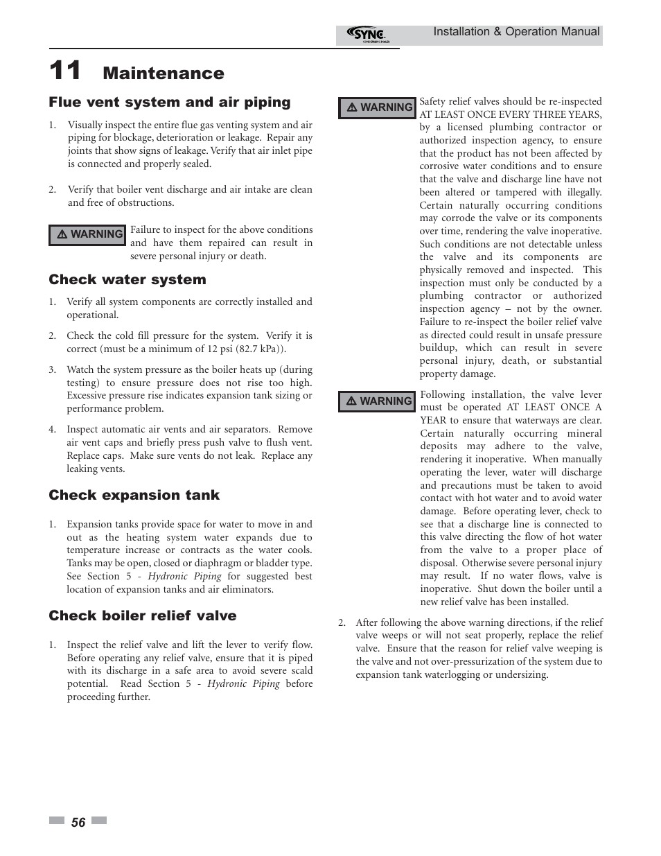 Maintenance | Lochinvar SYNC 1.0 User Manual | Page 56 / 64