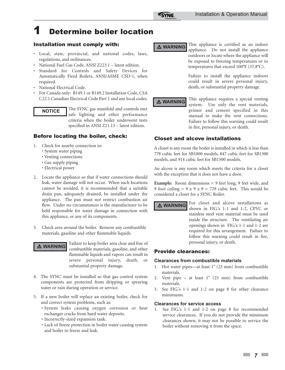 Determine boiler location | Lochinvar SYNC 1.0 User Manual | Page 7 / 64