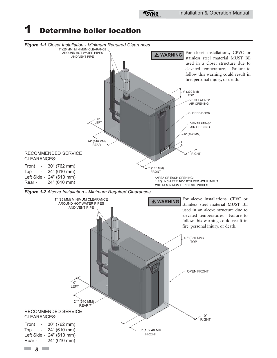 Determine boiler location, Installation & operation manual | Lochinvar SYNC 1.0 User Manual | Page 8 / 64